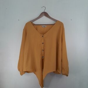 Mileage Long Sleeve Casual Button Down Crop Top 3XL Golden Yellow